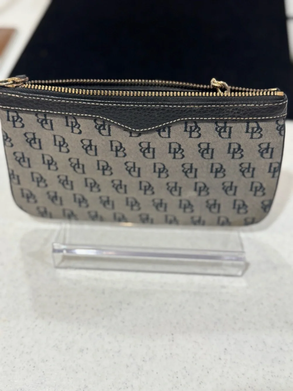 Dooney & Bourke Brown Logo Canvas Wristlet with Black Trim and Gold Hardware - Picture 2 of 2